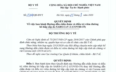 Bộ Y Tế ban hành Phác đồ Chẩn đoán và Điều trị mới về SARS-CoV-2 (Covid-19)