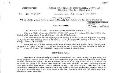 Nghị quyết về các biện pháp hỗ trợ người dân gặp khó khăn do đại dịch COVID-19