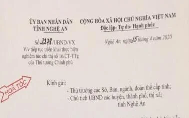 Nghệ An ra công văn hỏa tốc về việc tiếp tục triển khai thực hiện nghiêm Chỉ thị 16