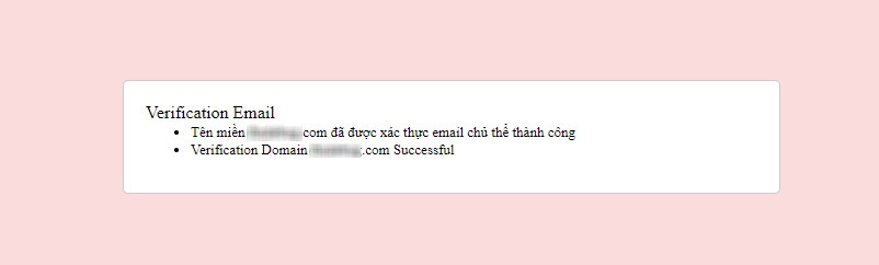 Kết quả xác thực domain thành công
