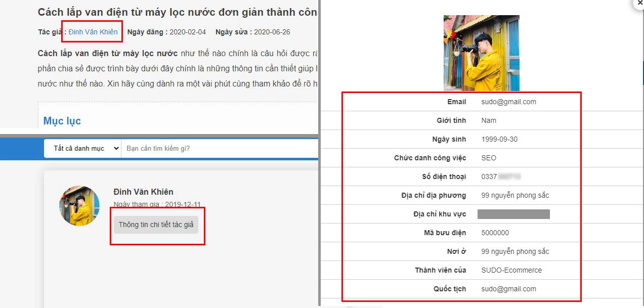 Tạo profile trên website