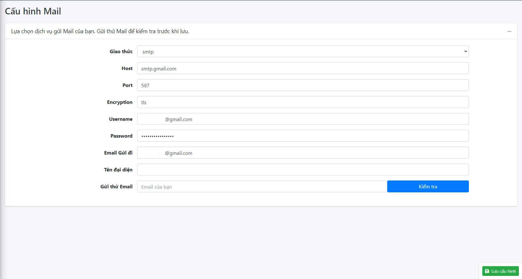 Cấu hình mail SMTP
