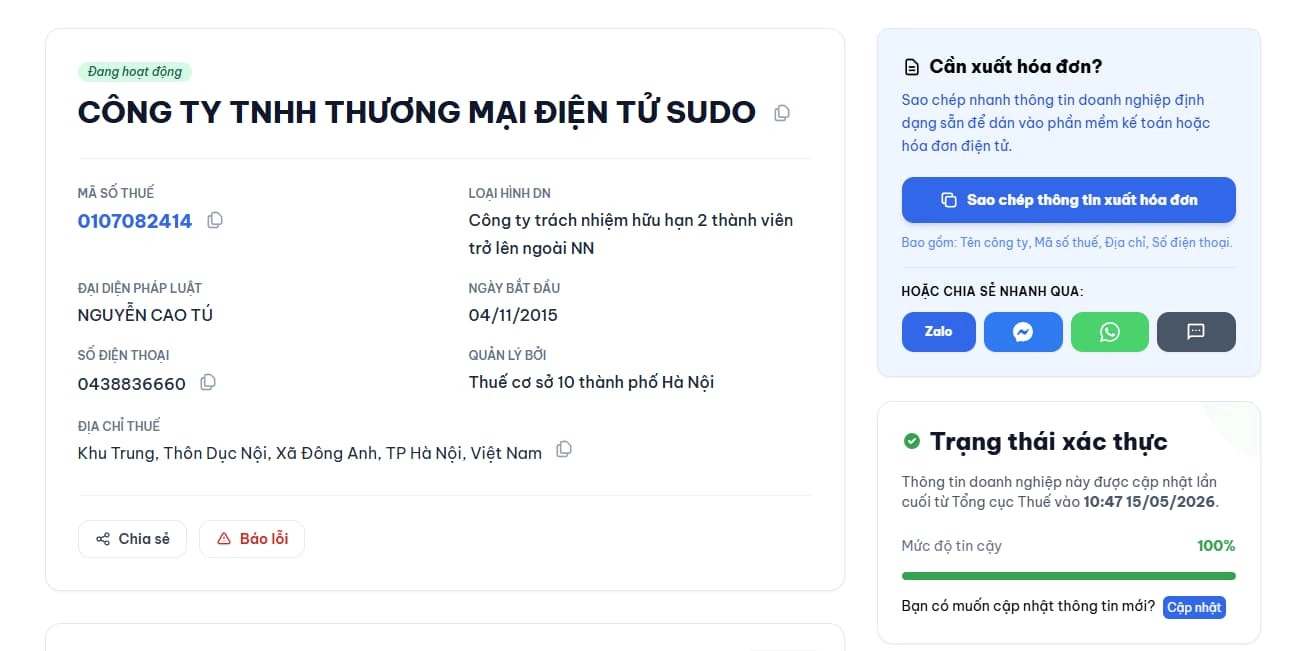 Tính năng sao chép thông tin xuất hóa đơn, chia sẻ nhanh qua tin nhắn