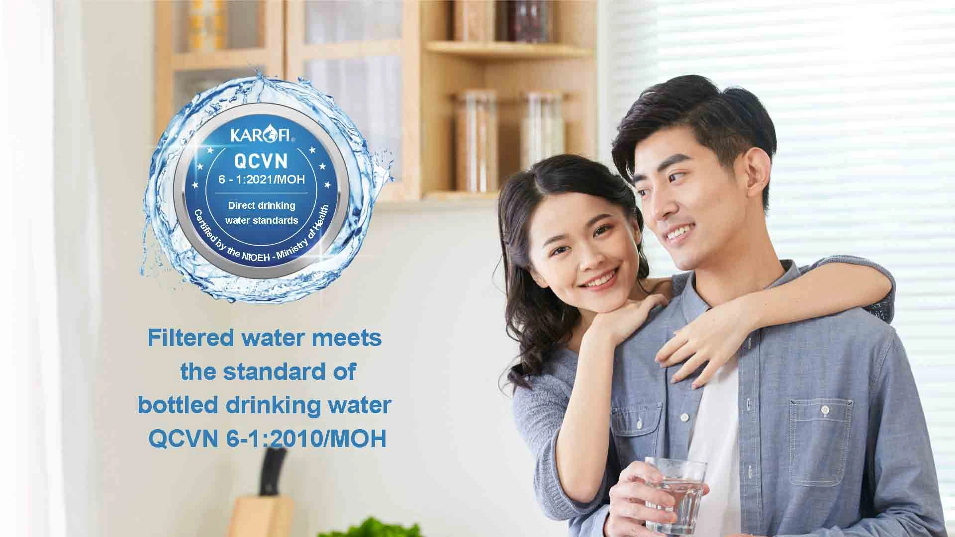 The filtered water meets the standard of bottled water QCVN 6-1:2010 MOH