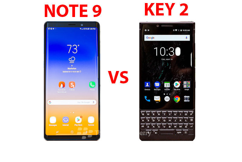 So sánh blackberry key 2 với galaxy note 9