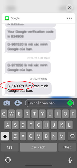 Google gửi mã xác minh