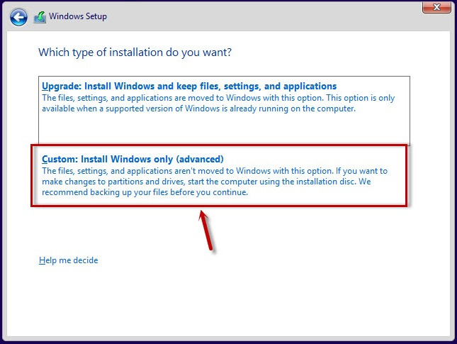 Click chọn Custom: Install Windows only (advanced)