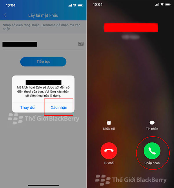 Nhận mã OTP của zalo