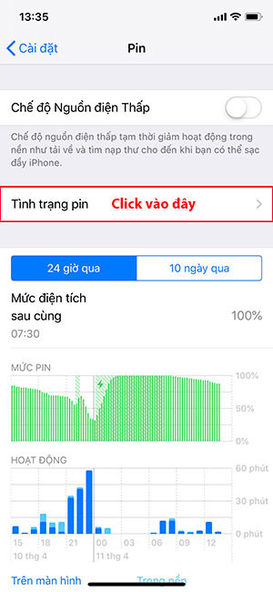 Click vào tình trạng pin