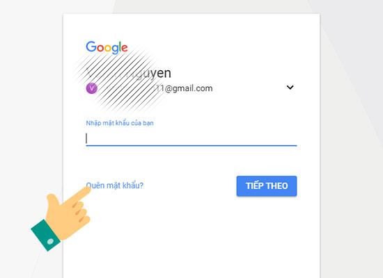 Click vào quên mật khẩu