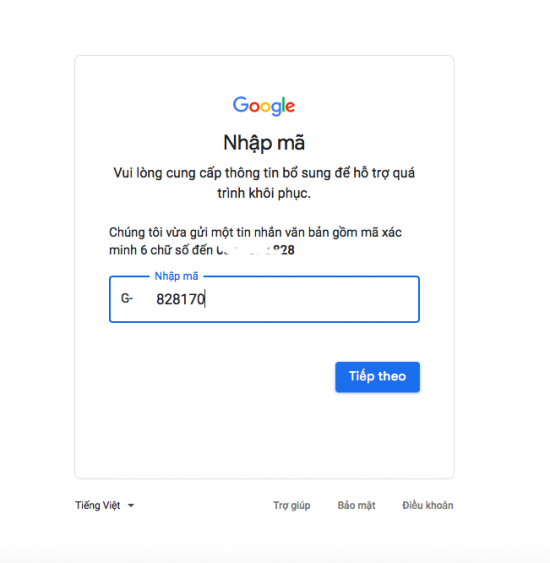 Nhập mã xác minh