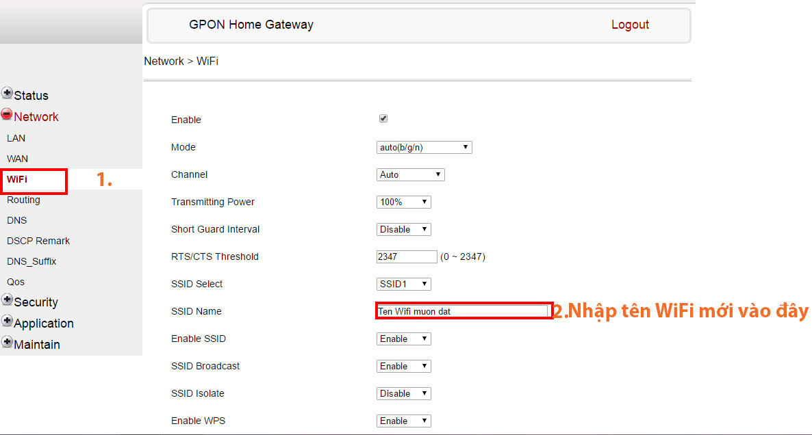 Đổi pass wifi fpt bấm vào netword và chọn vào wifi