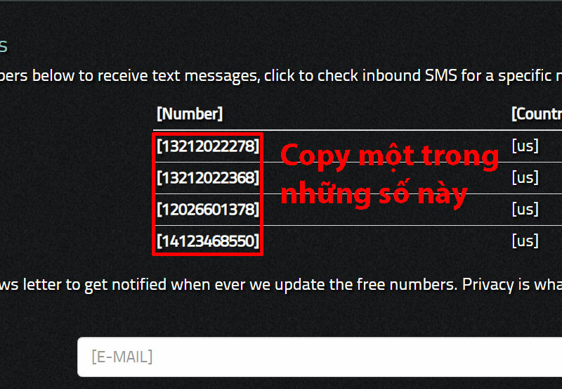 Copy một trong những dãy số dưới