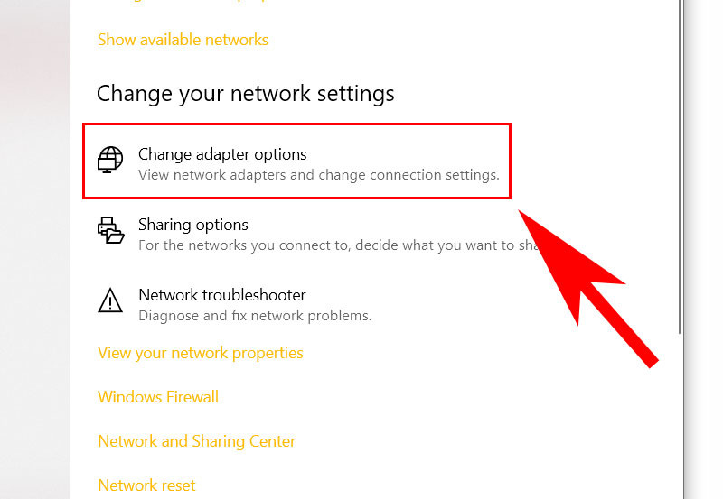 Chọn vào phần Change adapter options