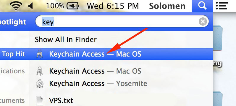 Nhập từ khóa Keychain Access