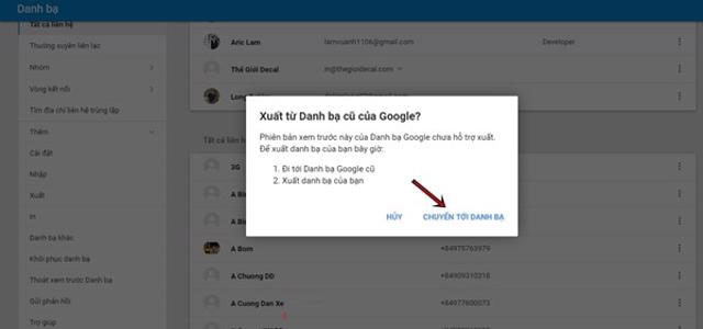 Chọn chuyển tới danh bạ