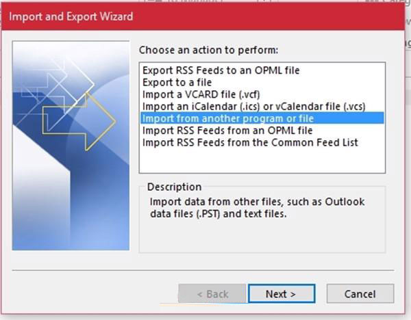 Chọn import from another program or file