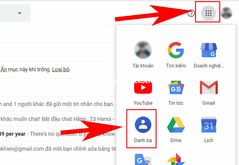 Cách xem danh bạ trong Gmail