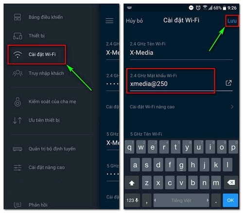 Chọn vào mật khẩu wifi để thay mật khẩu