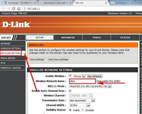 Đổi tên mật khẩu tại Wireless Network Name