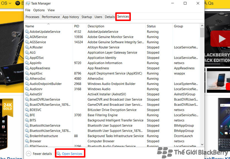 Sửa lỗi laptop không nhận chuột chắc chắn thành công với 2 bước 4 Chọn Open services text
