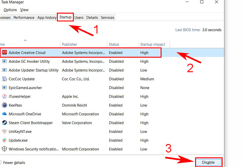 tắt chương trình khởi đông cùng win 10 bằng cách Disable những ứng dụng không cần thiết