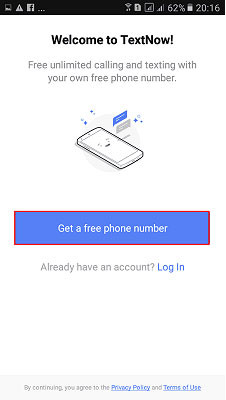 Chọn Get a free phone number