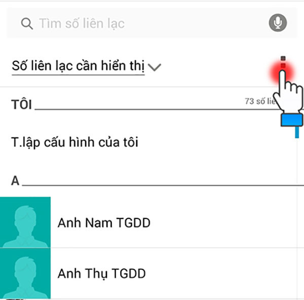 Bạn chọn vào menu trong ứng dụng danh bạ