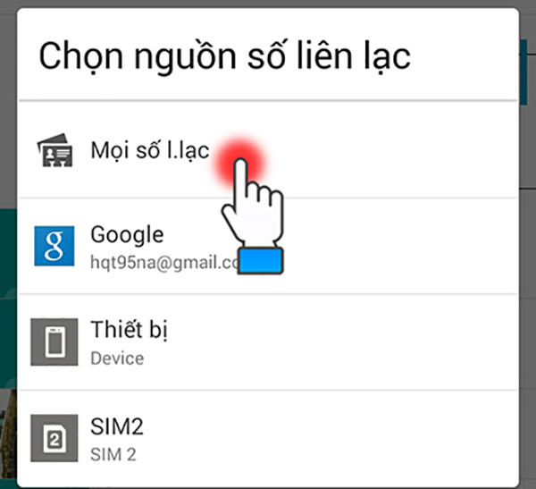 Chọn mọi số liên lạc để chuyen danh ba tu android sang ios