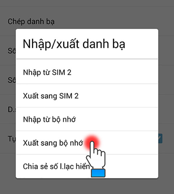 Danh bạ được xuất sang đuôi VCF