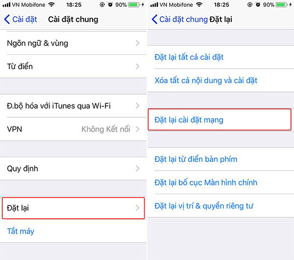 Đặt lại mạng để khắc phục lỗi sim vietnamobile