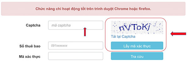 Điền mã capcha để Cách kiểm tra sim chính chủ