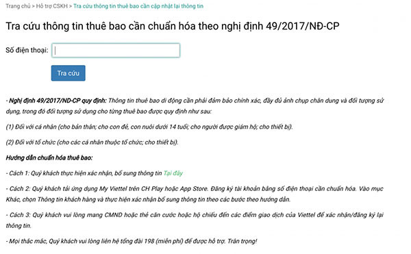 Cách kiểm tra sim chính chủ viettel