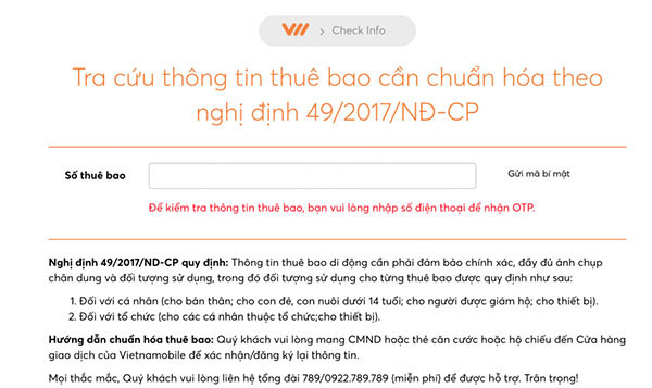 Cách kiểm tra sim chính chủ vietnamobile