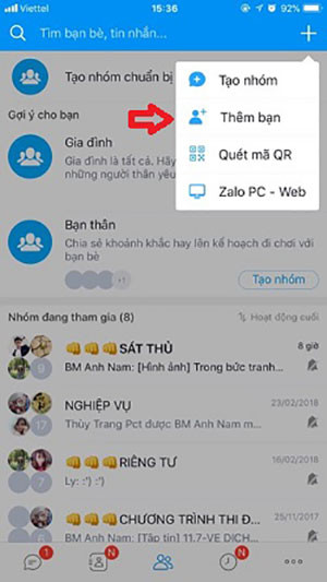 Bấm vào thêm bạn để tiếp tục