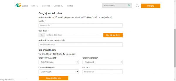 Hướng dẫn đăng ký sim 4G