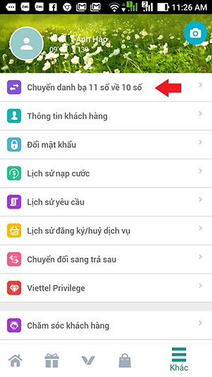 Chọn chuyển danh bạ 11 số về 10 số