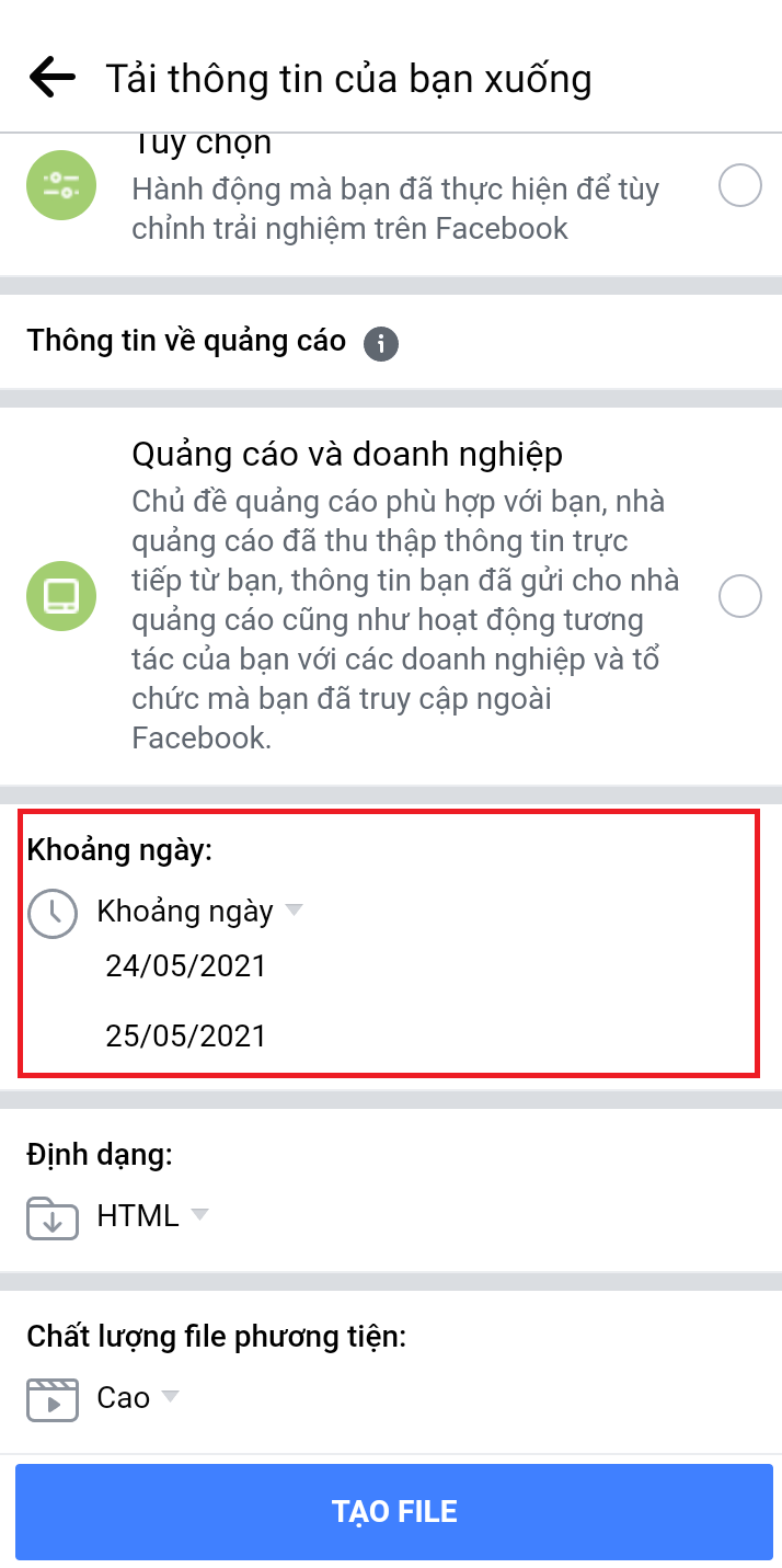 Chọn ngày muốn xem tin nhắn