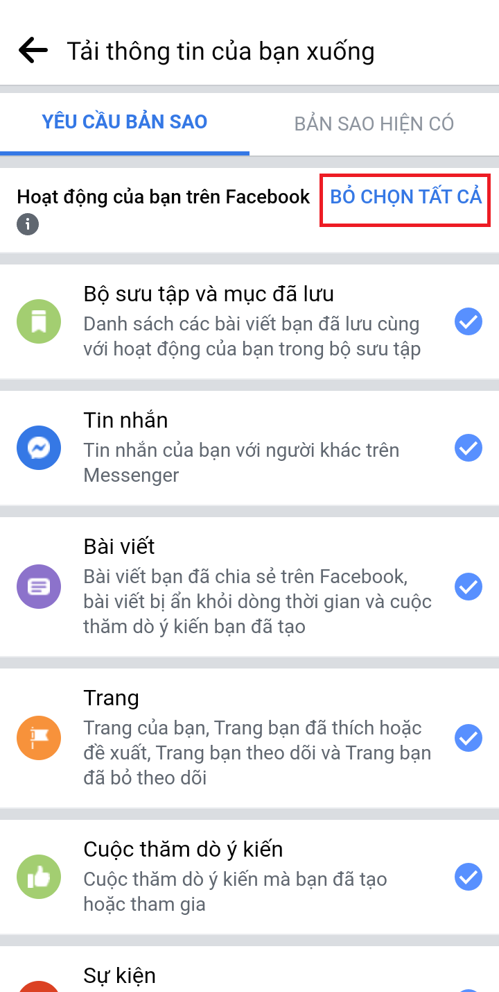 Bỏ chọn tất cả