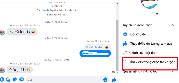 Chọn một cuộc hội thoại bất kỳ và nhấn vào biểu tượng tìm kiếm