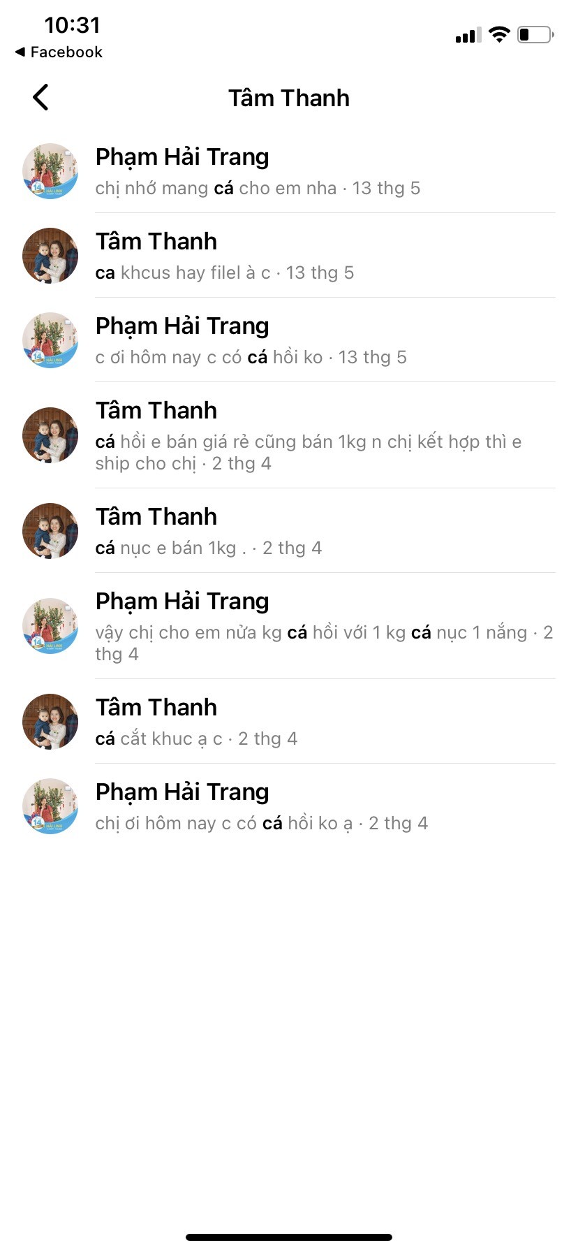 Tìm thấy nội dung tin nhắn cũ theo từ khóa tìm kiếm