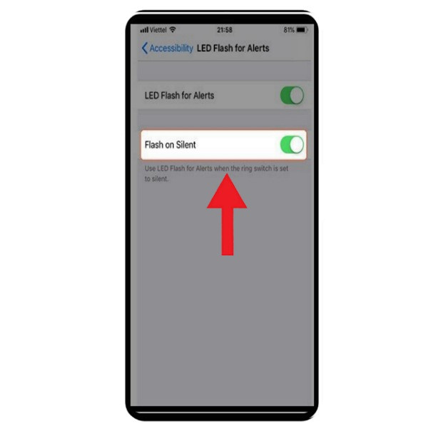 Bật tính năng LED Flash for Alerts lên