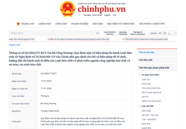 Hướng Dẫn Thông Tư Số 02/2026/tt-bct Về An Toàn Hóa Chất Mới Nhất
