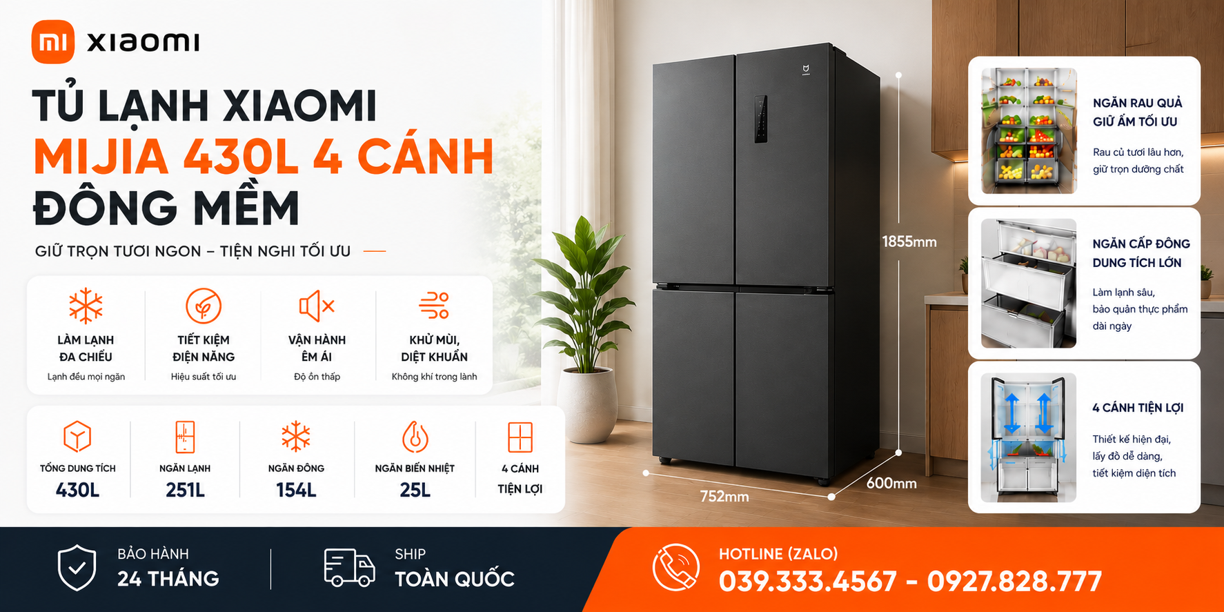 Tủ Lạnh 430L Model 2026