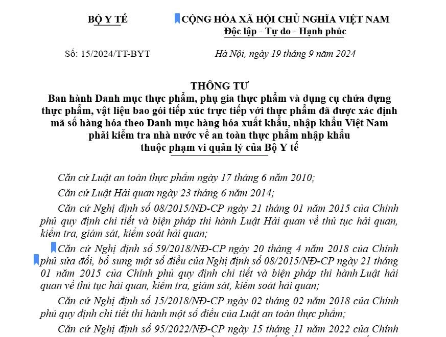 Nội dung Thông tư 15/2024/TT-BYT