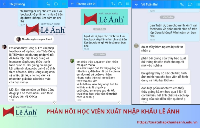 phản hồi khóa học xuất nhập khẩu online