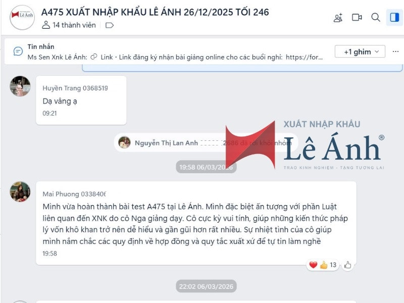 Phản hồi học viên sau khi tốt nghiệp khóa học XNK thực tế tại Hà Nội