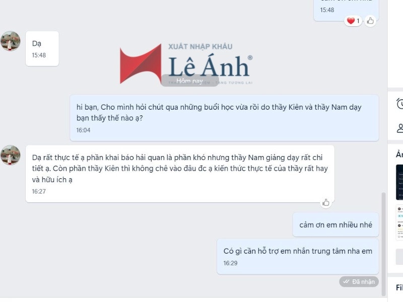 Phản hồi học viên sau khi tốt nghiệp khóa học XNK thực tế tại Hà Nội