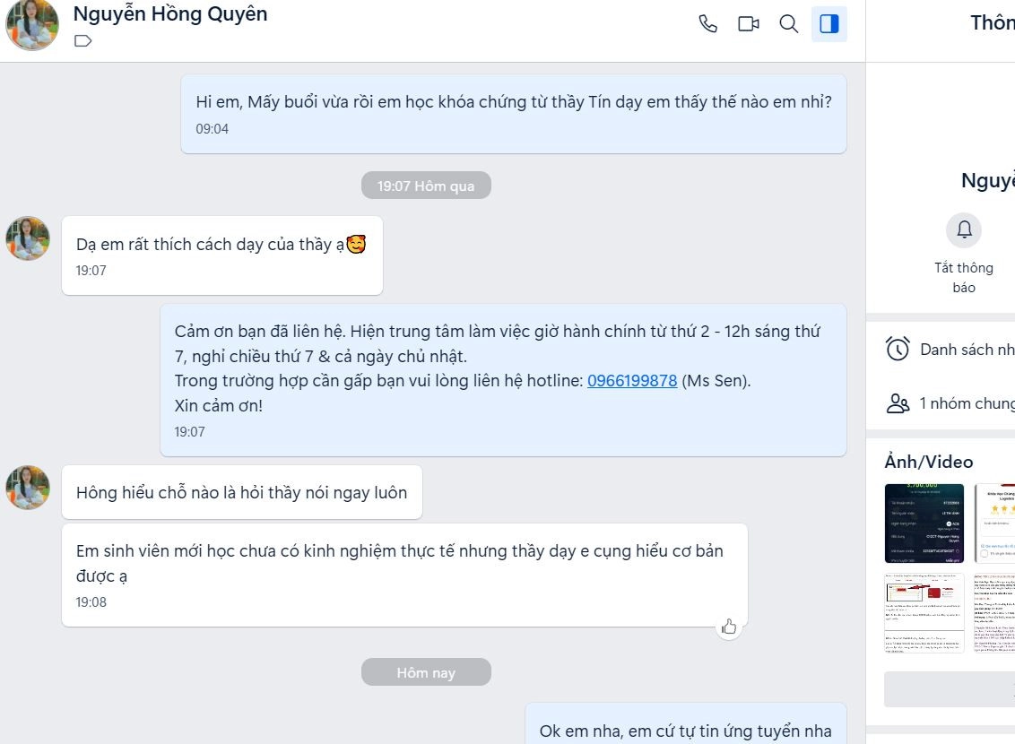 Phản hồi học viên Khóa Học Chứng Từ Xuất Nhập Khẩu Logistics Tại Hà Nội