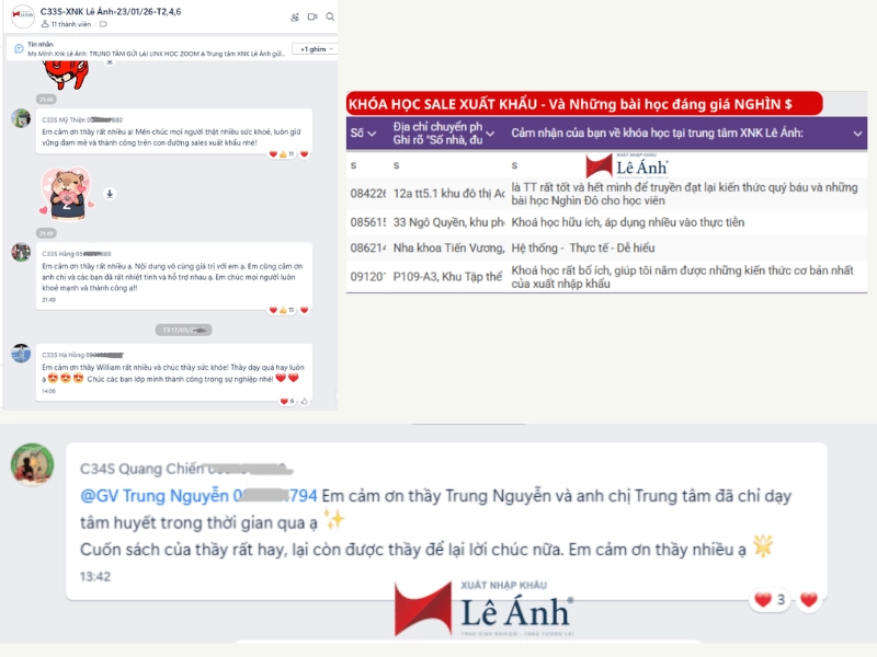 phản hồi khóa học sale xuất khẩu chuyên sâu